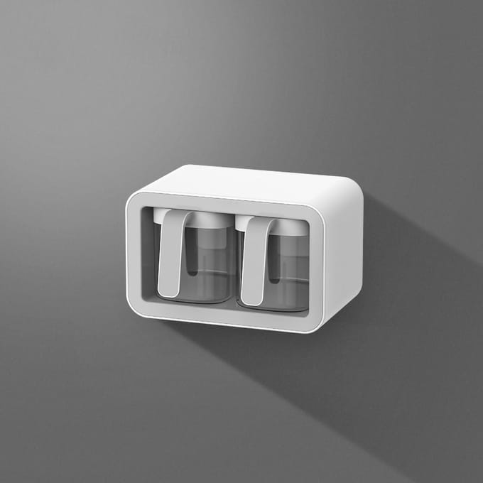 Kruidenbox Wandmontage Multi-Vak Kruiden Opbergcontainer Keuken Kruidenpot Combinatie 2 Container Gray with 2 Spoons gray