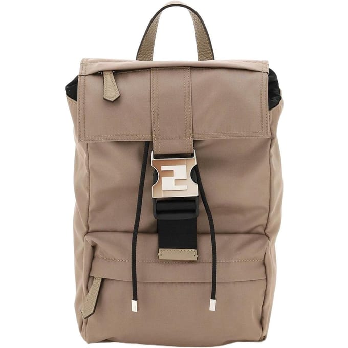 Fendi ness FF Boucle Patchwork Logo Maille Cordon de Serrage Épaule Nylon Sac Cabas Sacs Homme Marron 7VZ067AGQTF1GLA Basic Set (Bag+Dust Bag)