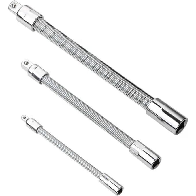 3 Stuks Flexibele Socket Verlengkabels 1/4 3/8 1/2 Flex Socket Extension Bar Set Drive Light Impact zilver