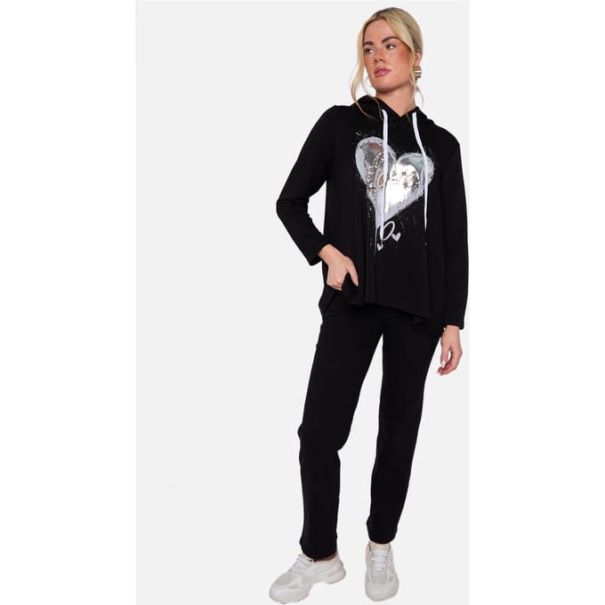 Zwarte oversized A-lijn top met capuchon en hartprint
