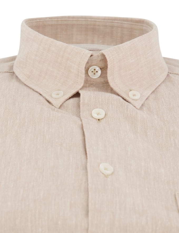 Ledub Modern Fit overhemden beige gemêleerd korte mouw