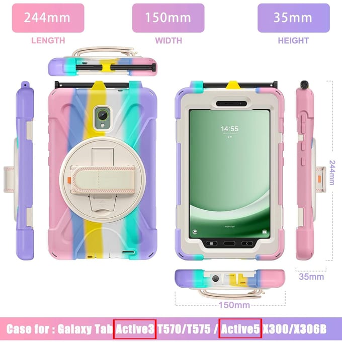 Hoesje voor Samsung Galaxy Tab Active 3 / Active 5 (T570/T575/X300/X306B) 8,0  / Robuuste hoes Draaibare standaard Handriemhoes For Active 5 (2024)