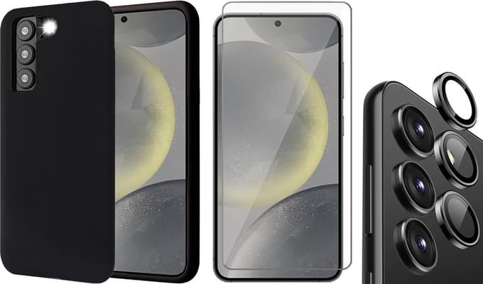 Hoesje geschikt voor Samsung Galaxy S24 Plus - Screenprotector Glas & Camera Protector - Mat Back Case Zwart