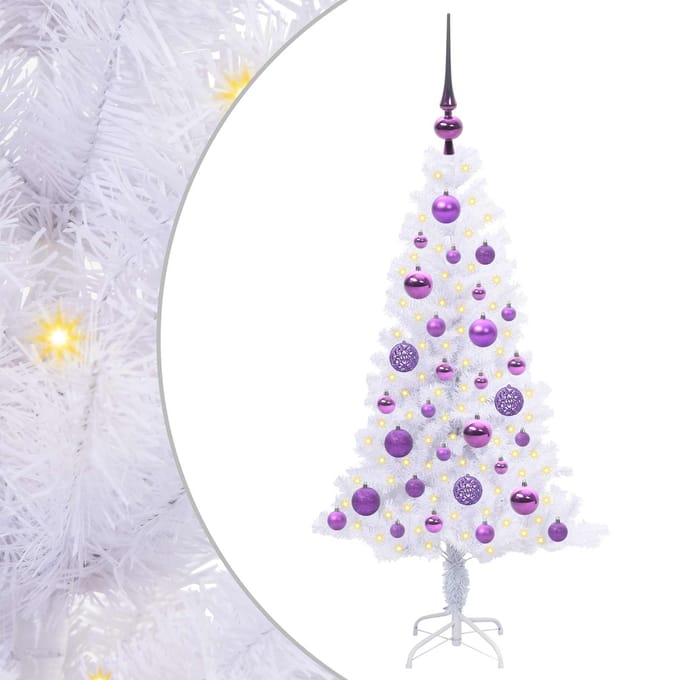 vidaXL - Kunstkerstboom - met - 150 - LED - Wit - 120 - cm - PVC - en - Staal