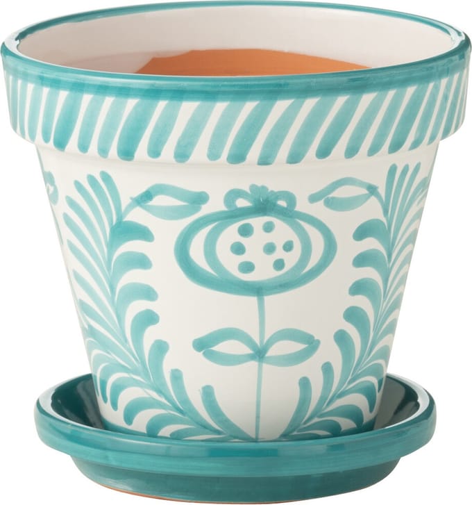 J-Line bloempot Granada Handmade + Painted - keramiek - aqua - medium - Ø 27 cm