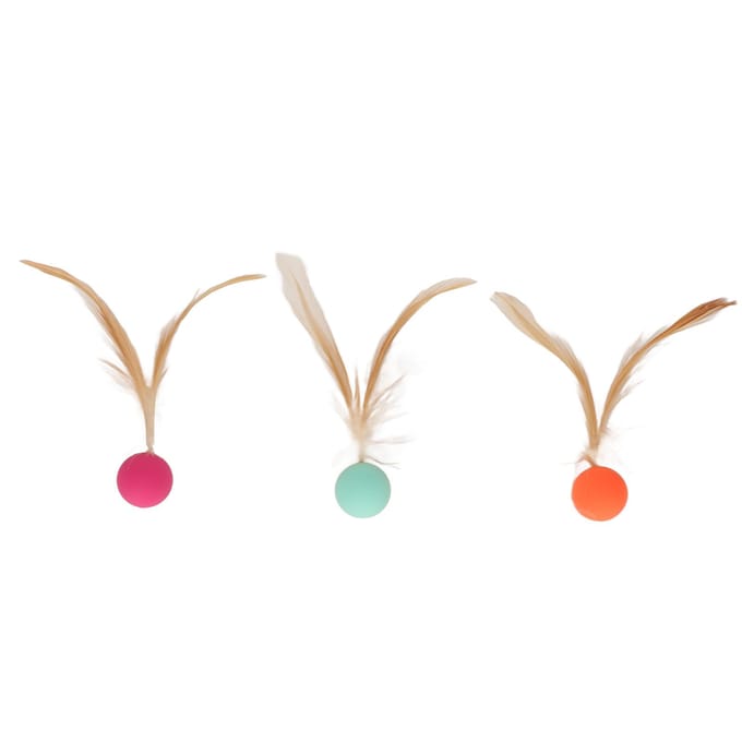 3 Stuks Kat Stuiterbal Interactieve Zachte Flexibele Kattenballen met Veren voor Katten Kitten beige