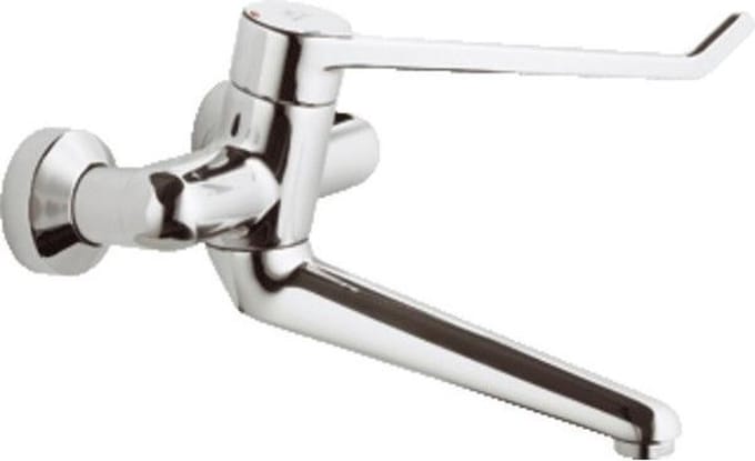 Ideal Standard Ceraplus wandkraan met koppelingen met uitloop 20cm met hendel 23cm veilige sluiting over koud chroom