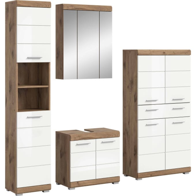 Wave badkamercombinatie wit hoogglans MDF TZ Nox Eiken NB - 34x204x191cm