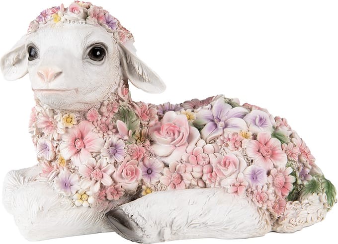 Clayre & Eef Beeld Schaap 25x13x16 cm Roze Polyresin Bloemen