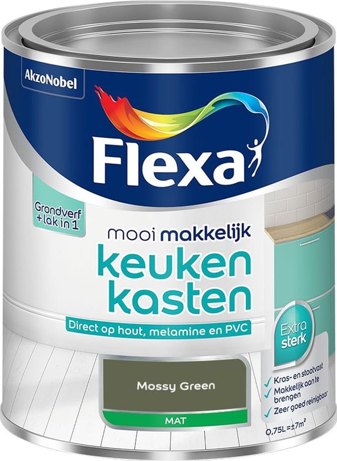 Flexa - Mooi Makkelijk Keukenkasten Mat - Mossy Green - Mengverf - 750 Ml
