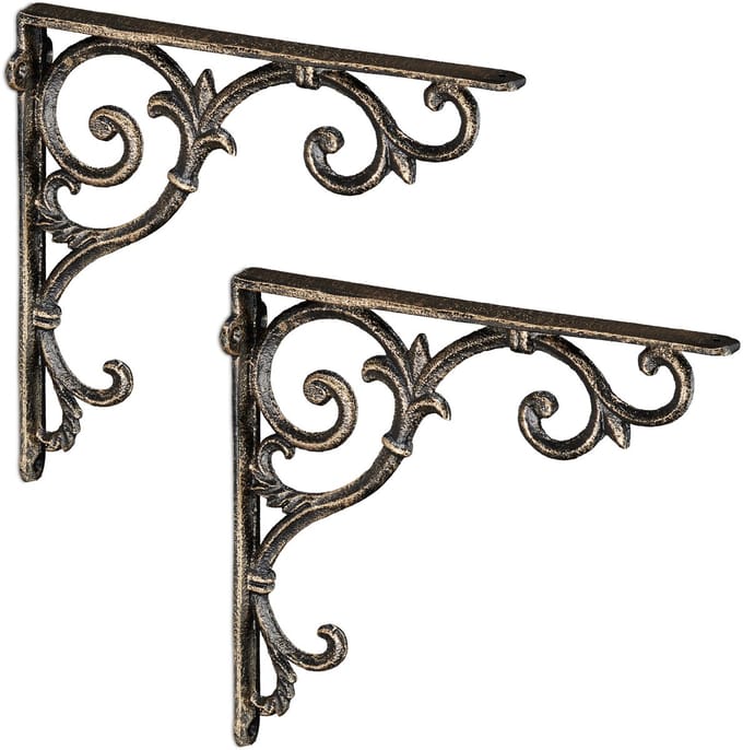 4x plankdrager antiek - set - schapdragers - plankendragers - gietijzer - brons