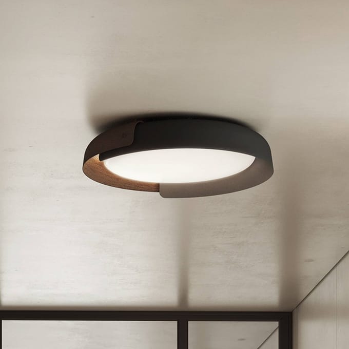 kdln LED plafondlamp Dala, donkergrijs/hout, Ø 58 cm, dimbaar