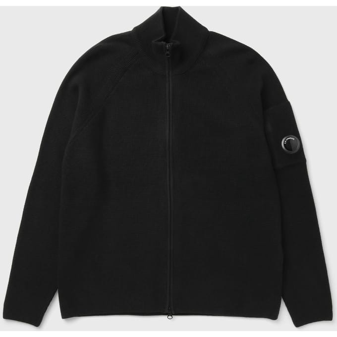 WAFFLE KNIT COTTON ZIP LENS CARDIGAN