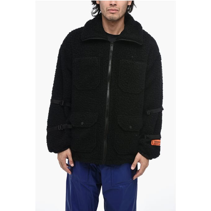 POLAR FLEECE-jack met logo en gespdetails in zwart