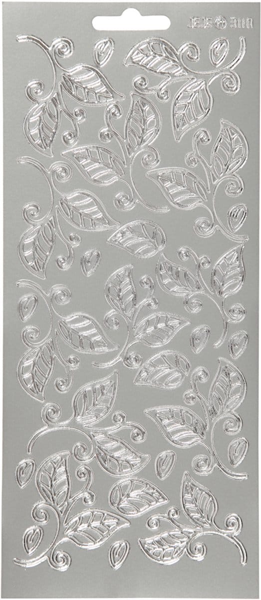 Stickers, bladeren, vel 10x23 cm, zilver, 1 vel