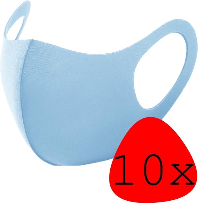 Wasbaar Mondkapje Blauw Wasbaar Mondmasker Elastisch Mondkapjes - 10 stuks