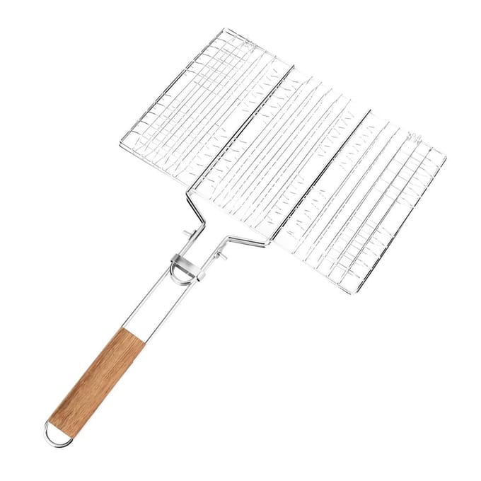 BBQ Wire Mesh Grill Net Barbecue Grilled Fish Clip Outdoor Camping Tool white