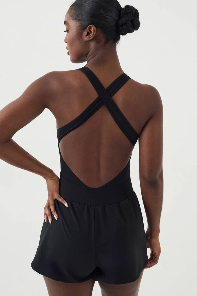 Dames DSGN Studio Cross Back Hardloop Unitard | Black | Maat: XL