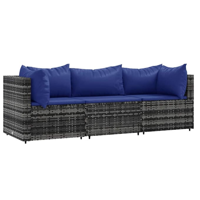 vidaXL - 3-delige - Loungeset - met - kussens - poly - rattan - grijs