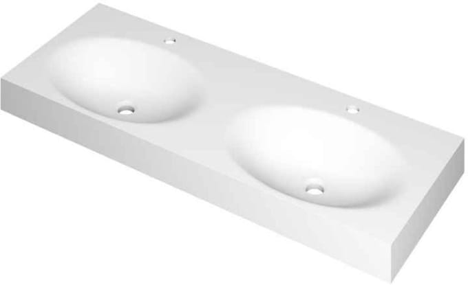 INK Smooth Wastafel Polystone Dubbel met 2 Kraangaten - 1200x450x90 mm - Mat Wit