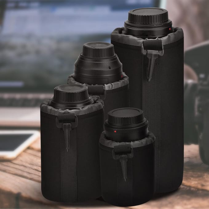 4 stuks Opbergtas voor Cameralens Beschermhoes Schokbestendig Zakje voor DSLR gray
