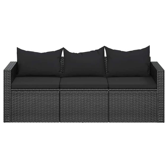 vidaXL - Tuinbank - 3-zits - met - kussens - poly - rattan - zwart