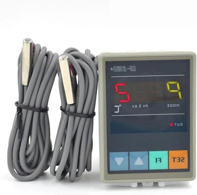 Temperatuur Controller - Regelapparaat Sensor - Water Circulatie - Dubbele Sensor - Compact Formaat - Zwart
