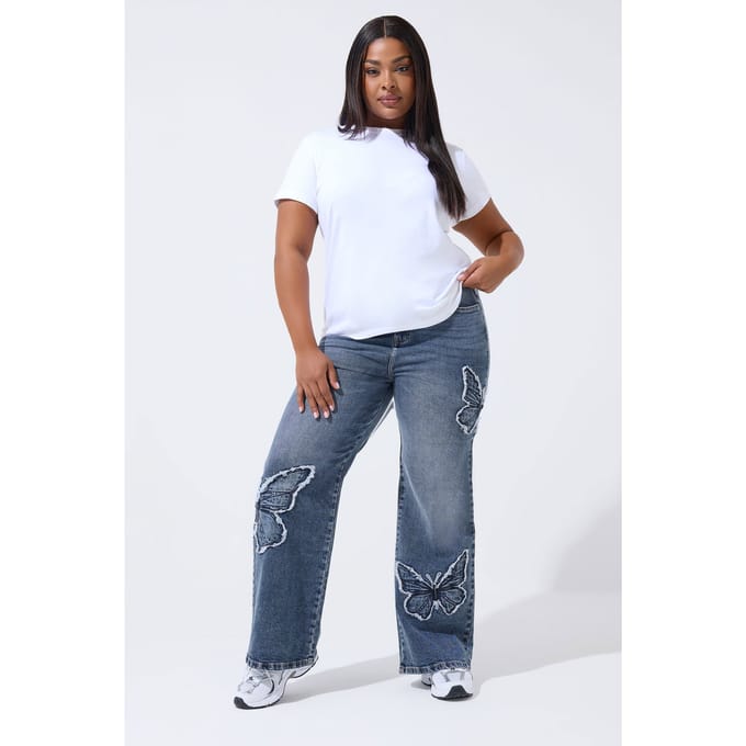 Limited Collection Indigoblauwe Jeans Met Vlinderborduursel Size 40