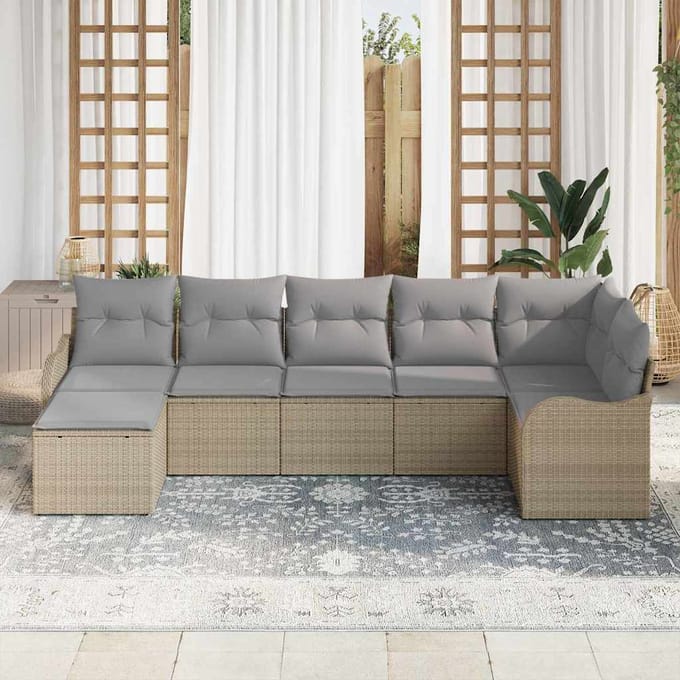 vidaXL Tuin Sofa Set 7 st Beige en Licht Grijs poly rattan