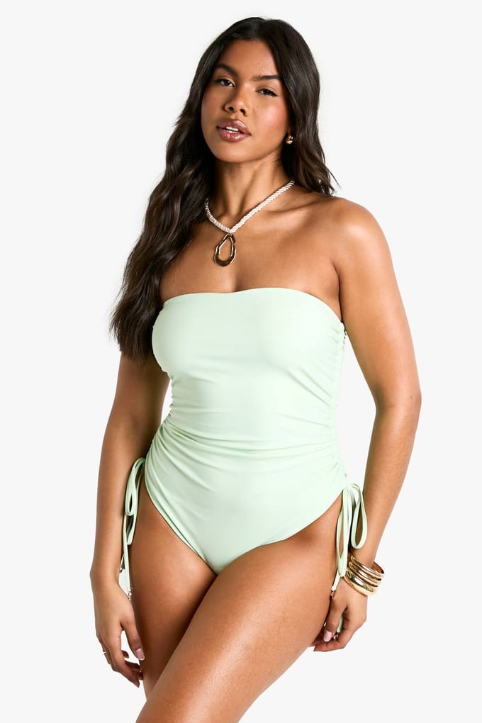 boohoo Dames Bandeau zwempak met parelaccenten | Verstandig | Maat: 36