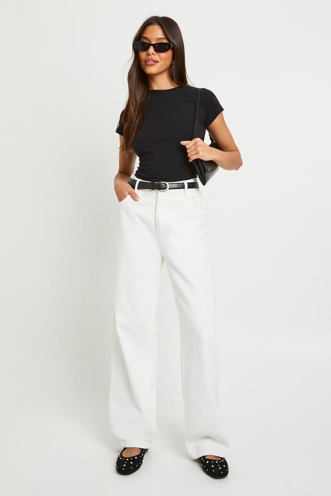 boohoo Dames Aansluitende top met korte mouwen | Zwart | Maat: 42