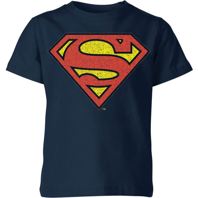Official Superman Crackle Logo Kids' T-Shirt - Navy - 122/128 (7-8 jaar)