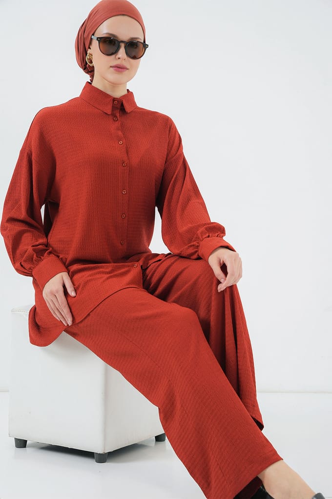 Gestructureerde Brei Co-Ord Set met Kraag