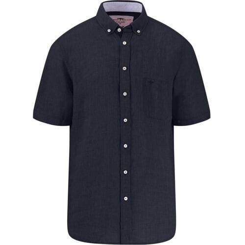 Fynch-Hatton Overhemd Premium Linnen Uni Color Button-Down Navy / male