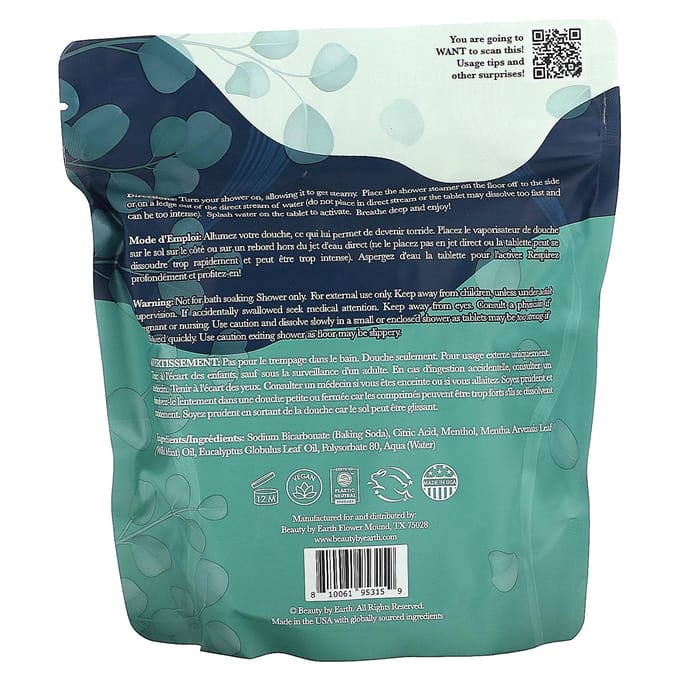 Beauty By Earth, Breathe for Relief Shower Steamer, Eucalyptus Mint, 14 Tablets blue