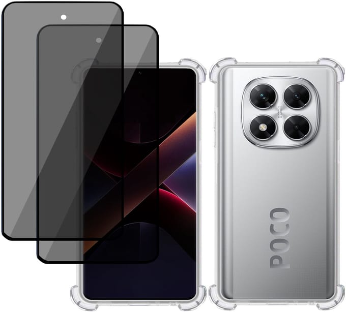 TechNow Hoesje + 2x Privé Screenprotector geschikt voor Poco X7 – Privacy Tempered Glass - Case Transparant