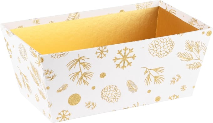 Dekoratief | Bakje rechthoek 'Winter Glitter', wit/goud, 24x14x10cm | A235591