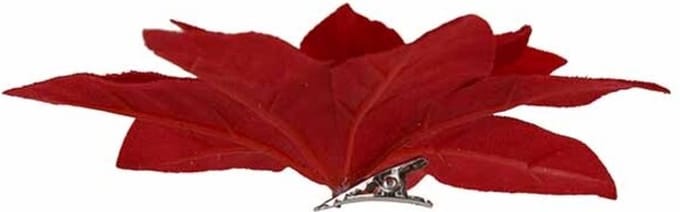 Kerstroos met clip - rood - dia.12cm - fluweel