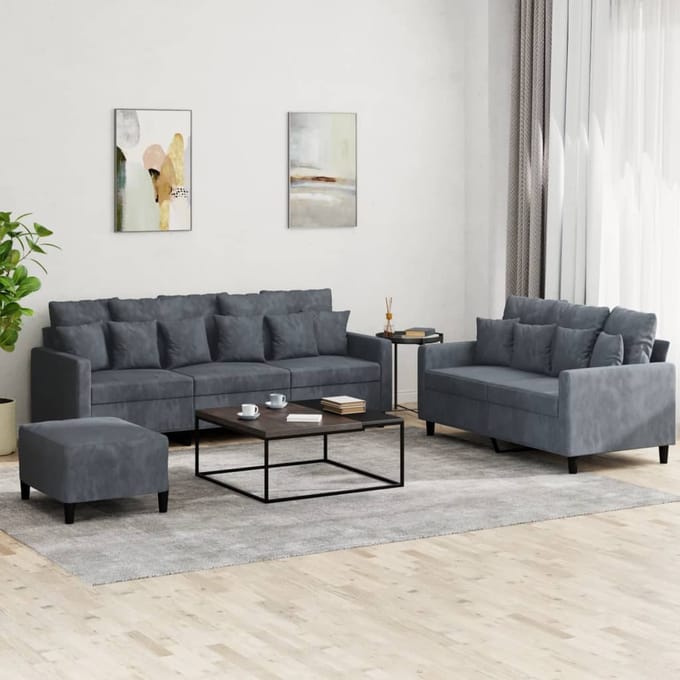 vidaXL - 3-delige - Loungeset - met - kussens - fluweel - donkergrijs