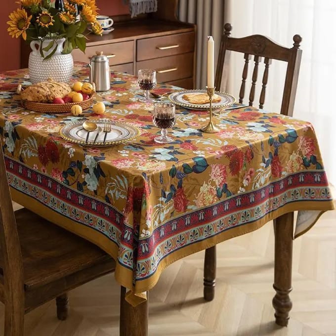 Flower Patterned Dustproof Tablecloth Restaurant Printed Rectangular Table Cover Rural Style Luxury Decorative Background Cloth 140x180cm 1pcs