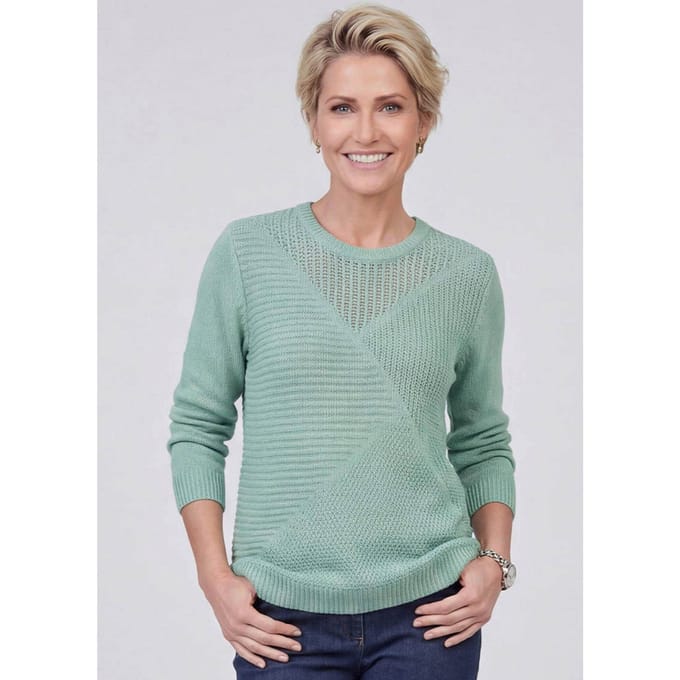 Onderhoudsarme pullover met hoogwaardige ribstructuur - grijsgroen - Gr. 24 van Goldner Fashion