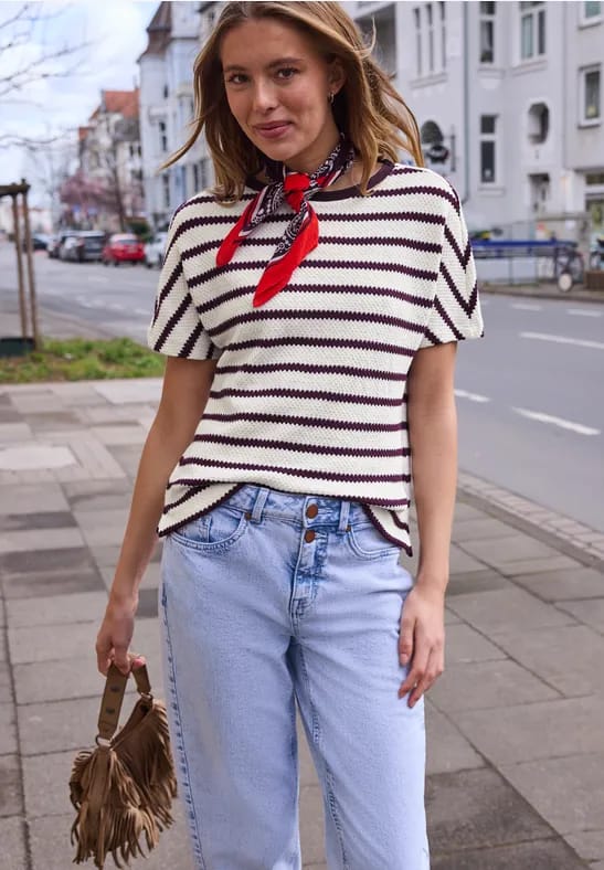 Shirt met overhangende schouders in gebreide look