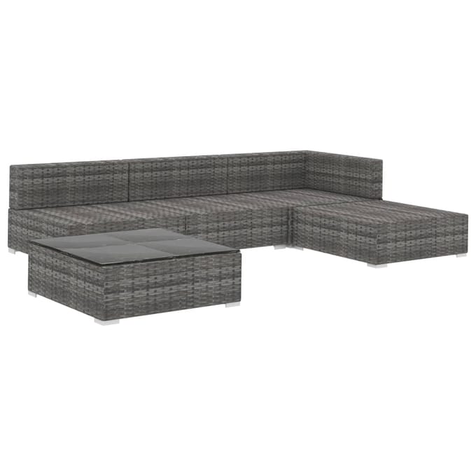 vidaXL - 5-delige - Loungeset - met - kussens - poly - rattan - grijs