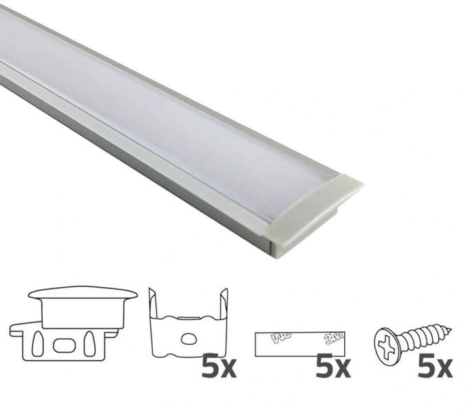2 meter led strip profiel - Inbouw – 10mm hoog – incl. afdekkap - Led profiel inbouw - Wit