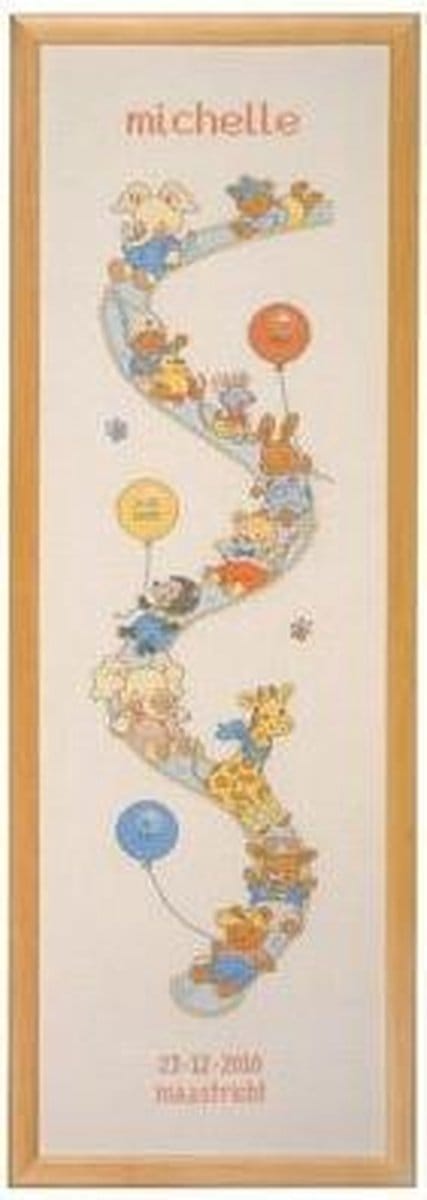 borduurpakket 35-2420 bobbi/happy friends, geboorte/groeimeter/meetlat