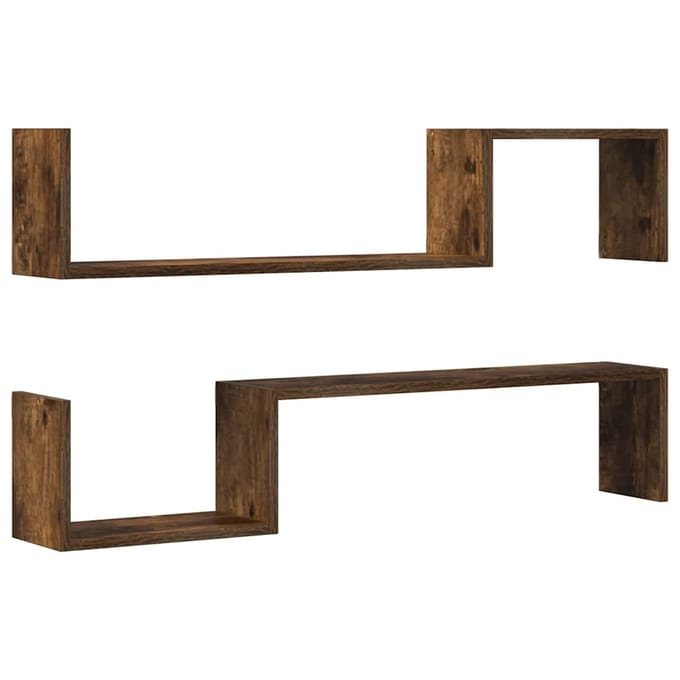 vidaXL - Wandschappen - 2 - st - 100x15x20 - cm - bewerkt - hout - gerookt - eikenkleur