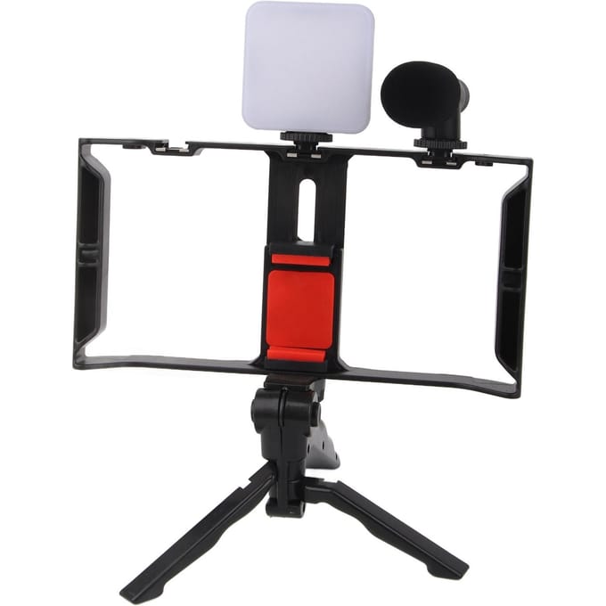 Smartphone Video Microfoon Kit Vlogging Kit met Camera Cage Invullicht Statief Afstandsbediening voor black