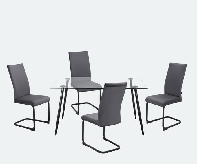 Danny-Eetset - 140x80 cm - Antraciet Fluweel