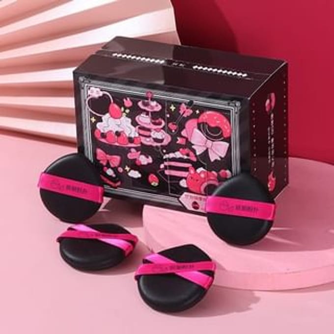 YAOZHI - Extra Thick Powder Puff Cushion Set with Case Black - 4pcs