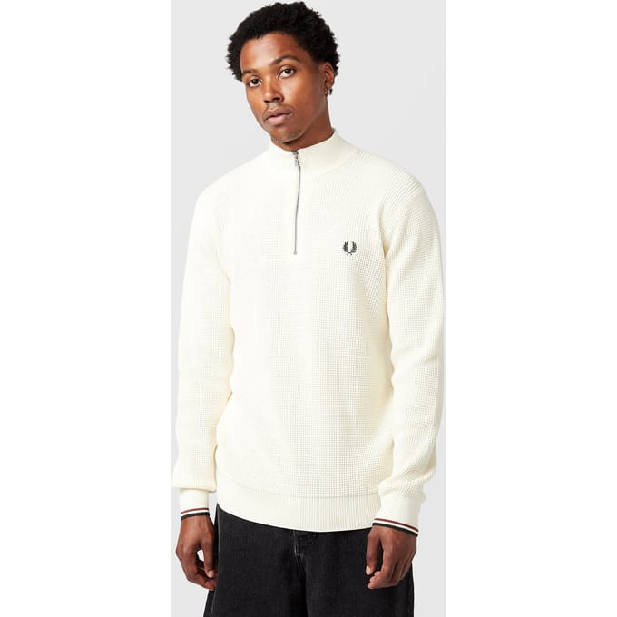 Fred Perry Waffle Stitch Zip Fleece, wit